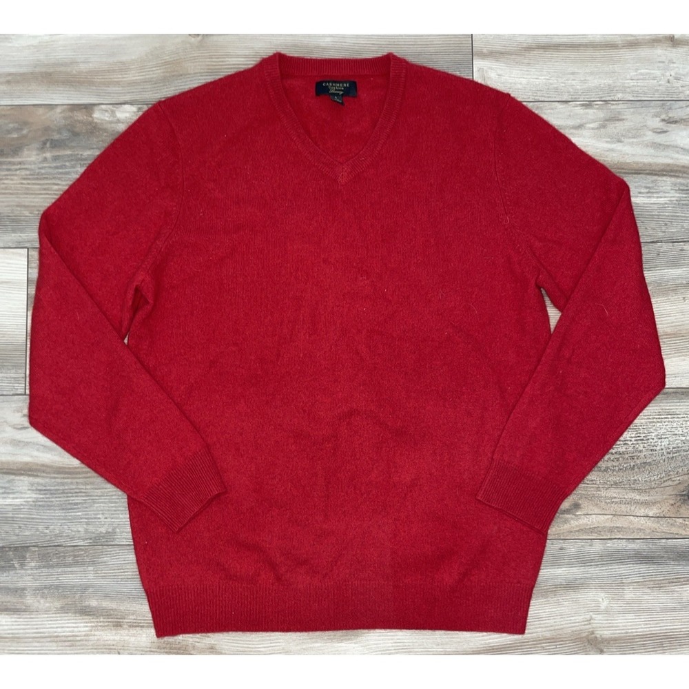 Club Room Luxury Sweater Men's L Red 100% Cashmere Crew Neck Preppy